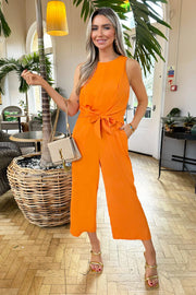 Alexis Orange Knot Front Pocket Jumpsuit