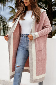 Emily Blush Pink Longline Hooded Colour Block Cardigan