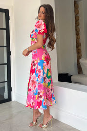 Rocco Multicolour Floral Sweetheart Midi Dress