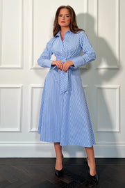 Lil Blue Pin Stripe Tie Front Shirt Dress