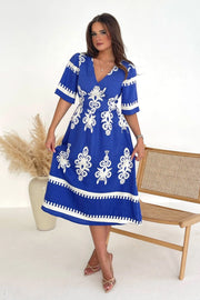 Lacey Cobalt Blue Border Midi Dress