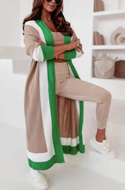 Tillie Green Colourblock Longline Knitted Cardigan