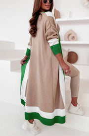 Tillie Green Colourblock Longline Knitted Cardigan