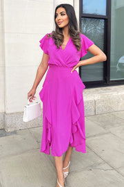 Tegan Cerise Pink Split Skirt Midi Dress