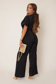 Sallie Black Short Sleeve Belted Jumpsuit