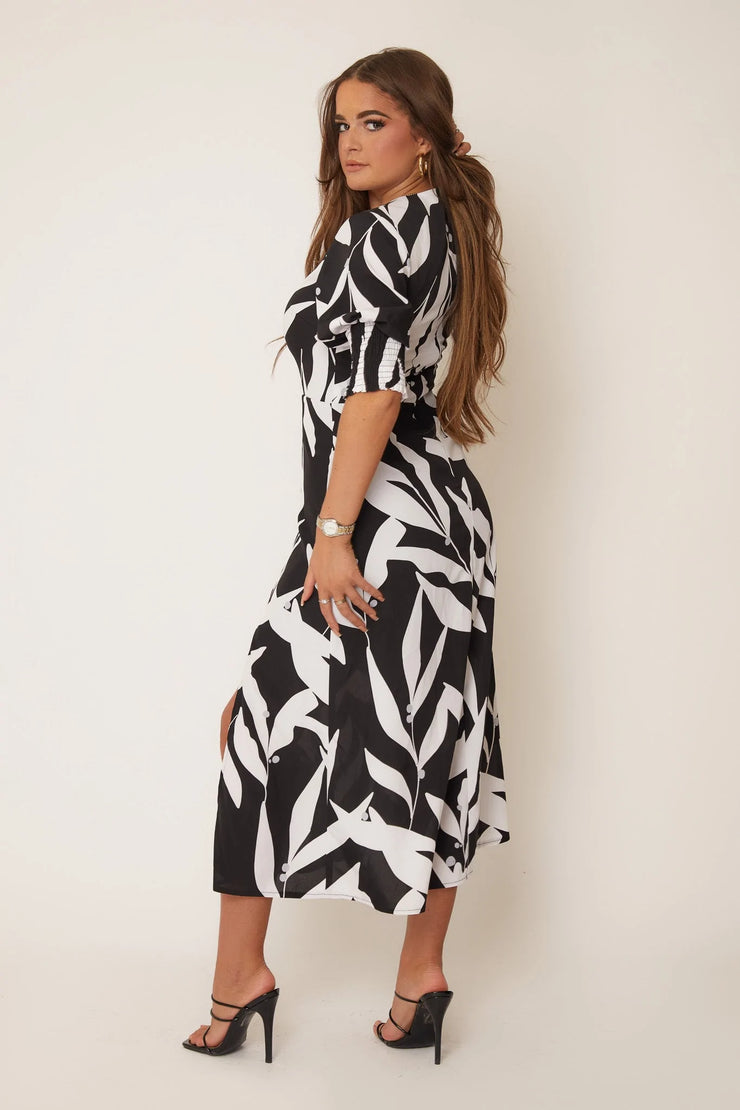 Brogan Black White Floral Print Midi Dress