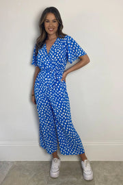 Leona Blue Heart Angel Sleeve Culotte Jumpsuit