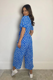 Leona Blue Heart Angel Sleeve Culotte Jumpsuit